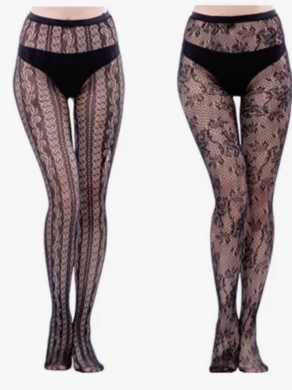 Sheer Black Patterned Lace Tights - Women Accessories